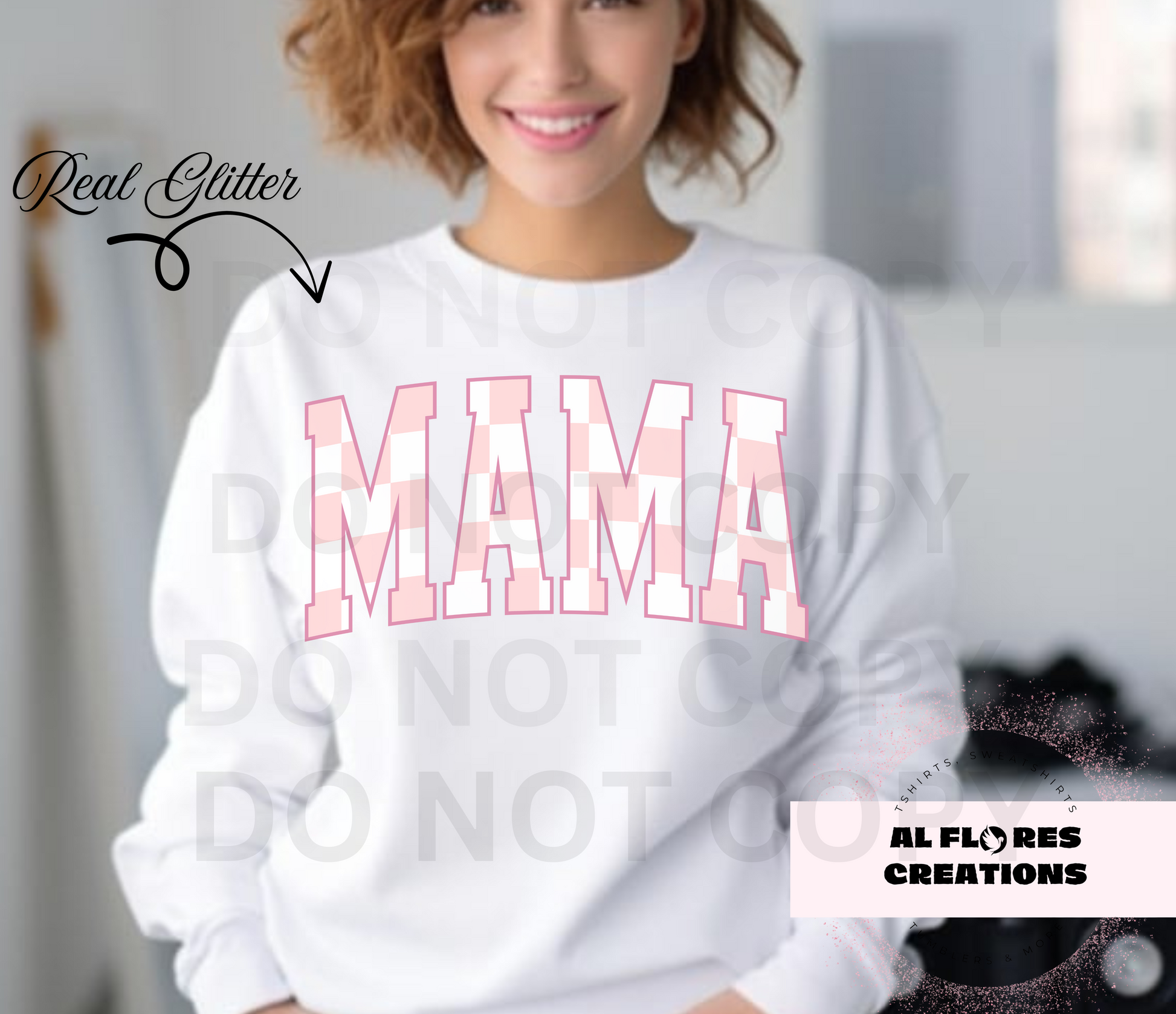 GLITTER Mama PINK checkered