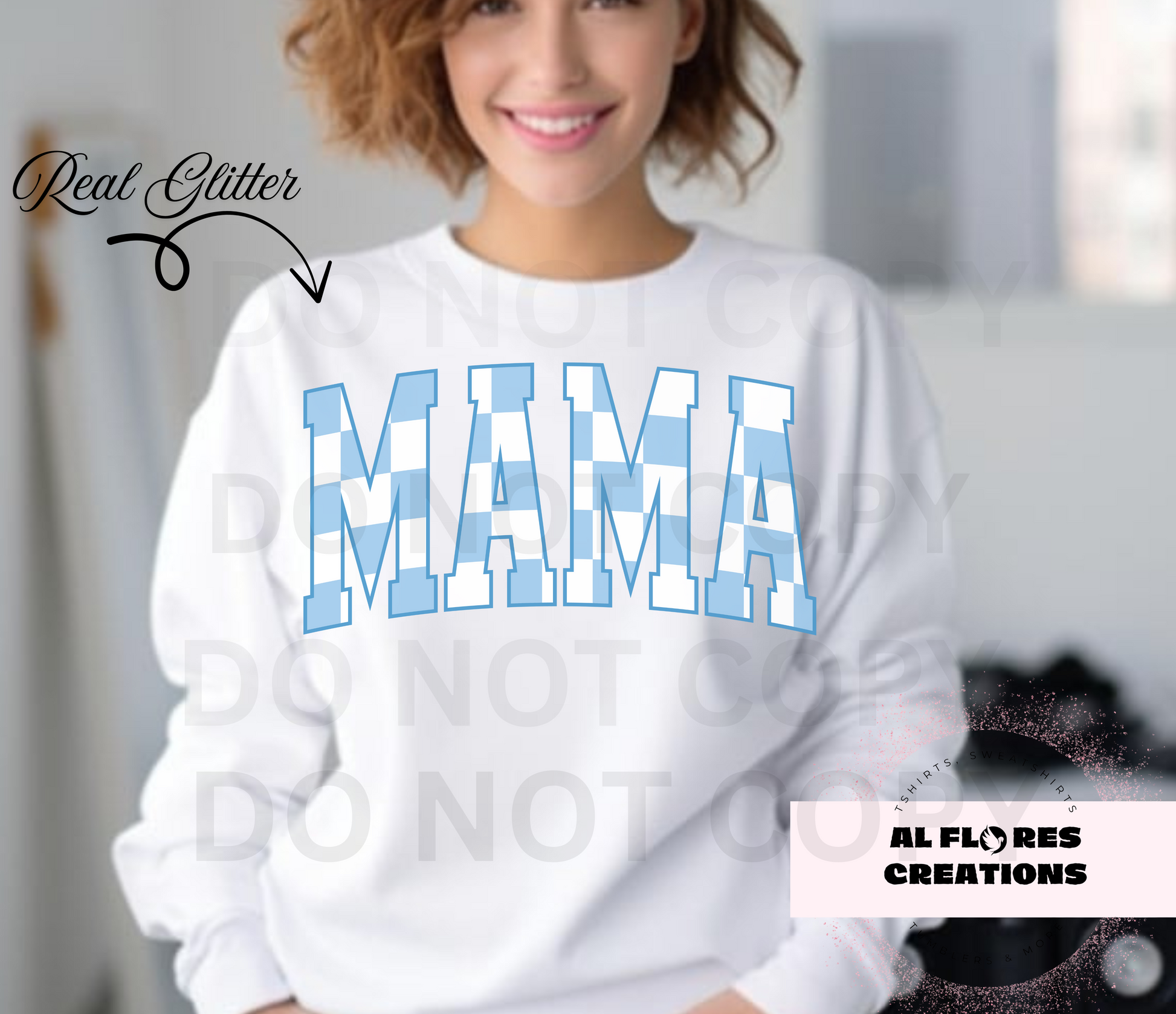 GLITTER Mama blue checkered